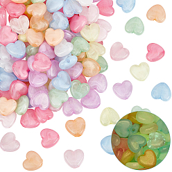 Mixed Color 150Pcs Luminous Transparent Acrylic Beads, Glow in the Dark Beads, Heart, with Glitter Powder, Mixed Color, 15x16.5x6.5mm, Hole: 2.5mm