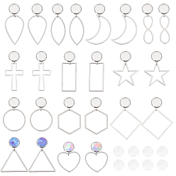 Нержавеющая Сталь Цвет 12 пары 12 стильные пустые серьги-гвоздики с прозрачным стеклянным куполом, треугольные, прямоугольные и каплевидные 304 серьги-подвески из нержавеющей стали для женщин, цвет нержавеющей стали, 30~36 мм, штифты : 1 мм, 1 пара / стиль