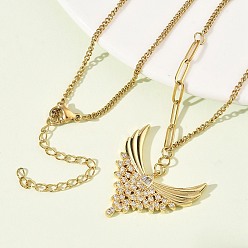 Wing 304 ожерелья с подвесками из нержавеющей стали с микропаве из прозрачных кубических цирконий для женщин, золотые, крыло, 16.42 дюйм (41.7 см), подвеска: 32.5x30.5 мм.