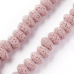 Pink Бусы из натуральной лавы, окрашенные, рондель, розовые, 9x5~5.5 мм, отверстие : 2 мм, около 37 шт / нитка, 7.87 дюйм (20 см)