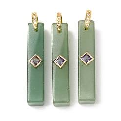 Green Aventurine Natural Green Aventurine Pendants, Rectangle, Golden, 40x8~8.5x10mm, Hole: 6x7.5mm