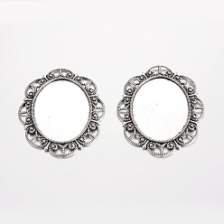 Antique Silver Oval Tibetan Style Alloy Cabochon Settings, Cadmium Free & Lead Free, Antique Silver, Tray: 40x30mm, 56x46x2mm, Hole: 5x4mm, about 105pcs/1000g