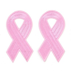 Бледно-Розовый Полиэстер, компьютерная вышивка, нашивки, пришивные и приклеиваемые утюгом., ленты символа борьбы против рака молочной железы , аппликации нашивки, розовый жемчуг, 80x39x1.5 мм
