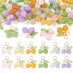 (52) Непрозрачная лаванда 30 шт. 6 цвета подвески из натурального малайзийского нефрита, белого нефрита, топаза, зеленого нефрита и желтого нефрита, Фруктовые подвески с акриловыми листьями и бусинами из искусственного жемчуга, смешанные окрашенные и неокрашенные, золотые, разноцветные, 19 мм, 5 шт / цвет