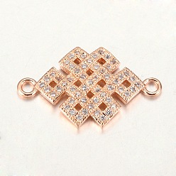 Rose Gold Chinese Knot Connector Brass Micro Pave Cubic Zirconia Links, Rose Gold, 13.5x23x2.5mm, Hole: 1.8mm
