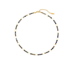 Lapislázuli Collares de lapislázuli natural y perlas, 15.75 pulgada (40 cm)