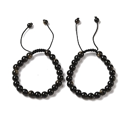 Золотой Обсидиан 8Мм круглые браслеты из плетеных бусин из натурального золотистого обсидиана, регулируемые браслеты из нейлонового шнура для женщин и мужчин, внутренний диаметр: 1-7/8~2-7/8 дюйм (4.9~7.3 см)