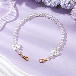 Золотой АБС-пластик имитация жемчуга круглая и бантовая белая бисерная цепочка для кошелька, с цинковым сплавом застежками омаров коготь, для замены ремней для мешков, золотые, 303 мм