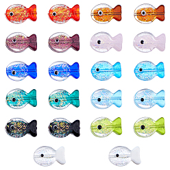 Couleur Mélangete 22pcs 11 couleurs perles de poisson en verre soufflé faites à la main, avec l'émail, dégradé de couleur, couleur mixte, 20x23x8.5mm, Trou: 1.8mm, 2 pcs / couleur