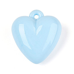 Светло-Голубой Непрозрачные акриловые подвески, сердце, Небесно-голубой, 35.3x32x16 мм, отверстие : 2.5 мм