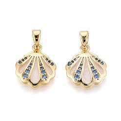 Желтая Старая Ткань  Подвески из латуни с микропаве из кубических цирконий и эмали, формы раковины, реальный 18 k позолоченный, старое кружево, 15.5x12.5x3 мм, отверстие : 4x2.5 мм