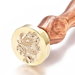 Oro Sello de sello de cera de latón, con mango de madera, para decoración de postes, fabricación de tarjetas de bricolaje, patrón temático mágico, dorado, 90x26 mm