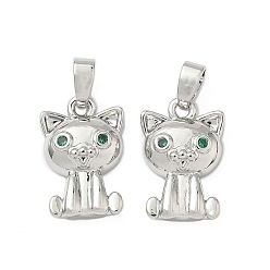 Платина Кулон из циркония, без кадмия и без свинца, форма кошки, платина, 15x10.5x3.7 мм, отверстие : 2.5x4 мм