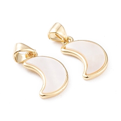 Настоящее золото 18K Натуральный белый оболочки подвески, с латунной фурнитурой , долговечный, луна, реальный 18 k позолоченный, 16.5x10x2 мм, отверстие : 3x4 мм