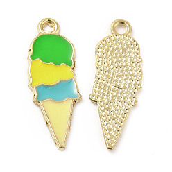 Green Summer Theme Alloy Enamel Pendants, Ice Cream Charms, Golden, Green, 26x10x1mm, Hole: 2mm