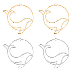 Золотой & Цвет Нержавеющей Стали 8 шт. 2 цвета 201 подвески из нержавеющей стали, полый, кольцо с дельфином, золотые и нержавеющая сталь цвет, 33x33x1 мм, отверстие : 1.4 мм, 4 шт / цвет