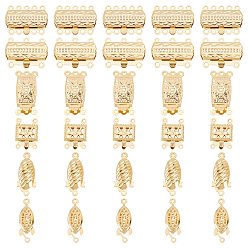 Золотой 30 наборы 6 стили 304 застежки-коробки из нержавеющей стали, многожильные застежки, разнообразные, золотые, 15~21.5x7~15x3~5 мм, отверстие : 1~1.6 мм, 5 наборы / стиль