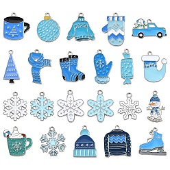 Mixed Shapes 44Pcs 22 Styles Winter Theme Alloy Enamel Pendants, Platinum, Christmas Theme Charm, Mixed Shapes, 16.5~26.5x9~25x1.5~2mm, Hole: 1.5~1.8mm, 2pcs/style
