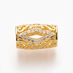 Настоящее золото 18K Латунные микро проложить кубического циркония бусы, бусины с большим отверстием, без свинца, без кадмии и без никеля, долговечный, колонка, прозрачные, реальный 18 k позолоченный, 15x9 мм, отверстие : 5 мм