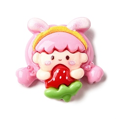 Human Розовый милый кабошон из непрозрачной смолы, девушка с клубникой, 25x25.5x8.5 мм