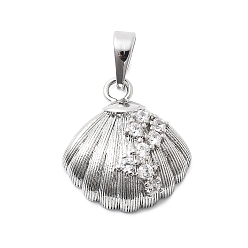 Платина Латунные подвески, без кадмия и без свинца, с микро проложить кубического циркония, формы раковины, платина, 20x18x6.5 мм, отверстие : 3.5x6 мм