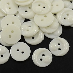 White Acrylic Buttons, Plastic Buttons, 2-Hole, Dyed, Flat Round/Animal Face, White, 18x3mm, Hole: 2mm