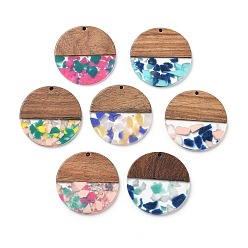 (52) Непрозрачная лаванда Подвески из смолы и ореха, плоско-круглые, разноцветные, 38x2.5 мм, отверстие : 2 мм