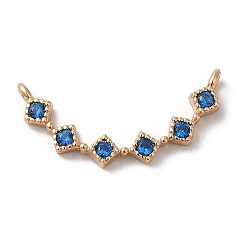 Синий Латунные подвески, со стеклом, ромб, золотые, синие, 25x10x3 мм, отверстие : 1.2 мм