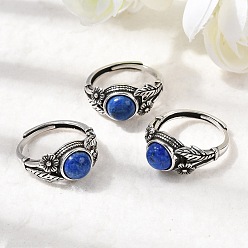 Ляпис-Лазурь Природные лазурит кольца палец, медные кольца, античное серебро, 11 мм, внутренний диаметр: 18~19 мм