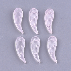 Pink Transparent Spray Painted Glass Pendants, Leaf, Pink, 37.5x9.5x4~4.5mm, Hole: 1.2mm