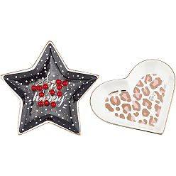 Mixed Color Porcelain Jewelry Plate, Heart & Star, Mixed Color, 2pcs/box
