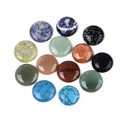 Pierre Mélangete Cabochons naturels et synthétiques mixtes pierre, plat rond, dos plat, mélangé teint et non teint, 24~28x6~8mm