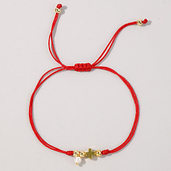 Темно-Красный Браслеты с подвесками из искусственного жемчуга, Регулируемые латунные браслеты из плетеных бусин для женщин, сердце, с волоконным шнуром, темно-красный, 11.02 дюйм (28 см)