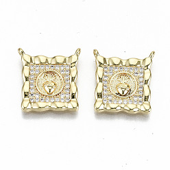 Real 16K Gold Plated Brass Micro Pave Clear Cubic Zirconia Pendant Link, Nickel Free, Square with Radish, Real 16K Gold Plated, 16.5x15.5x2mm, Hole: 1mm