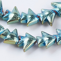 Зеленое Покрытие Pvd вакуумное покрытие гальванопокрытие немагнитные синтетические гематитовые бусины нити, класс А, тропических рыб, зеленый покрытием, 6.5~7x8x3 мм, отверстие : 1 мм, около 66 шт / нитка, 16.1 дюйм (41 см)