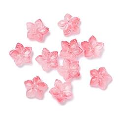 Ярко-Розовый Окрашенные и нагретые стеклянные колпачки для бусин, 5-лепестков цветка, ярко-розовый, 9x9.5~10x3.8 мм, отверстие : 1 мм