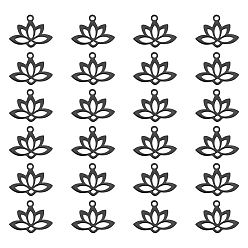 Черный Цвет Металла 24 шт. 201 подвески из нержавеющей стали, лазерная резка, полый, очарование лотоса, металлический черный , 14x18.5x1 мм, отверстие : 1.6 мм