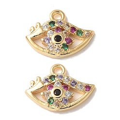 Настоящее золото 18K Латунные микропаве прозрачные подвески с фианитом, Очарование глаз, без кадмия и без свинца, долговечный, стойки покрытие, реальный 18 k позолоченный, 8.5x12x2.5 мм, отверстие : 1 мм