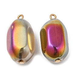 Colorful Glass Pendants, with Light Gold Brass Loops, Faceted, Twist Oval Charms, Colorful, 24x11.5~12x11.5~12mm, Hole: 1.5mm