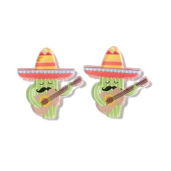 Желто-Зеленый Полупрозрачные акриловые подвески, кактус с гитарными подвесками, желто-зеленый, 35x32x2.5 мм, отверстие : 1.5 мм