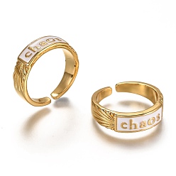 Weiß Manschettenringe aus Messingemail, offene Ringe, Wort Chaos, echt 18 k vergoldet, langlebig überzogen, weiß, uns Größe 6, Innendurchmesser: 17 mm