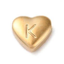 Letter K 201 bolas de acero inoxidable, dorado, corazón, letra k, 7x8x3.5 mm, agujero: 1.5 mm
