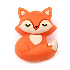 Dark Orange Food Grade Eco-Friendly Silicone Beads, Focal Beads, Fox, Dark Orange, 30x22x14.5mm, Hole: 2.5mm