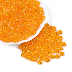 Orange Transparent Colours Glass Seed Beads, Rondelle, Orange, 6x3mm, Hole: 1.2~1.6mm, about 2500pcs/pound