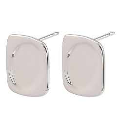 Platinum SHEGRACE Brass Stud Earring Findings, Rectangle, with Loop, Cadmium Free & Lead Free & Nickel Free, Platinum, 14x11mm, Hole: 1mm, Pin: 11.5x0.8mm