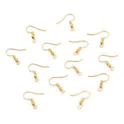 Golden Iron Earring Hooks, Ear Wire, with Horizontal Loop, Cadmium Free & Nickel Free & Lead Free, Golden, 17~19x0.8mm, Hole: 2mm, 22 Gauge, Pin: 0.6mm