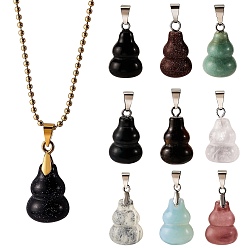 Mixed Color 10Pcs 10 Style Natural & Synthetic Gemstone Pendants, with Brass Loops and Snap on Bails, Long-Lasting Plated, Platinum, Gourd/Calabash, Mixed Color, 16.5~17x12mm, Hole: 4x4mm, 1pc/style