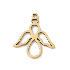 Настоящее золото 18K 201 подвески из нержавеющей стали, ангельское очарование, ионное покрытие (ip), лазерная резка, реальный 18 k позолоченный, 18x16x1 мм, отверстие : 1.4 мм