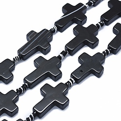 Черный Природный агат бисер нитей, окрашенная и подогревом, крестик, чёрные, 31~32x20.5~21.5x5.5~7.5 мм, отверстие : 2 мм, около 10 шт / нитка, 15.3 дюйм ~ 15.7 дюйм (39 см)