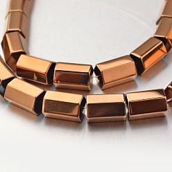 с Покрытием Меди Гальванизировать немагнитных синтетический гематит нитей бисера, граненые, колонка, с медным покрытием, 13x8 мм, отверстие : 1 мм, около 31 шт / нитка, 15.7 дюйм